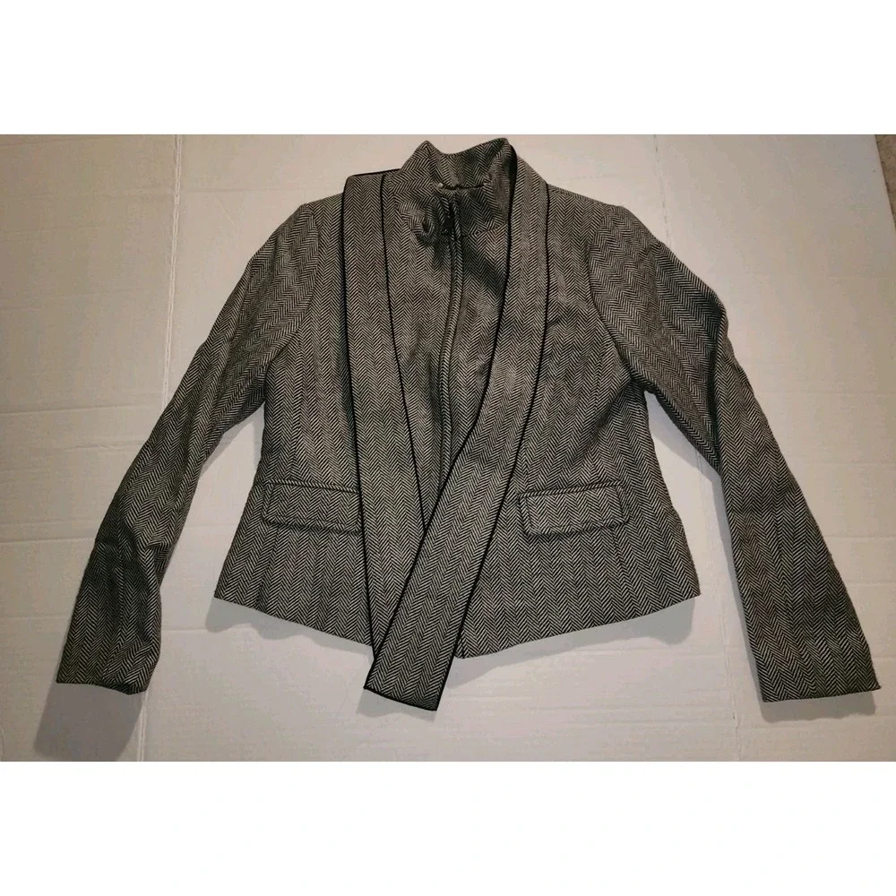 Banana Republic Women Gray Wool Herringbone Blazer sz 0 Petite, Old Money Work